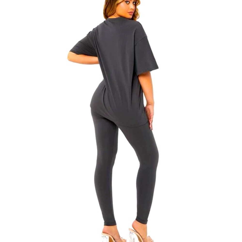 Solid Gray Drop Shoulder Tee & Matching Leggings - image 3